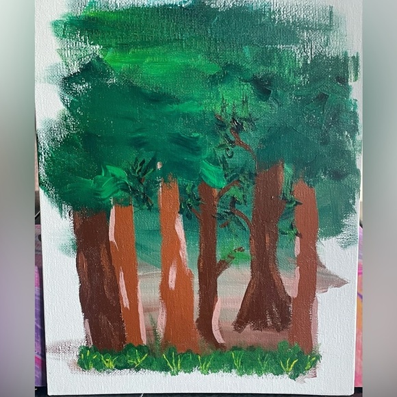 Impressionistic Green and Brown Forest “At The Tree Line” Painting - Picture 1 of 3